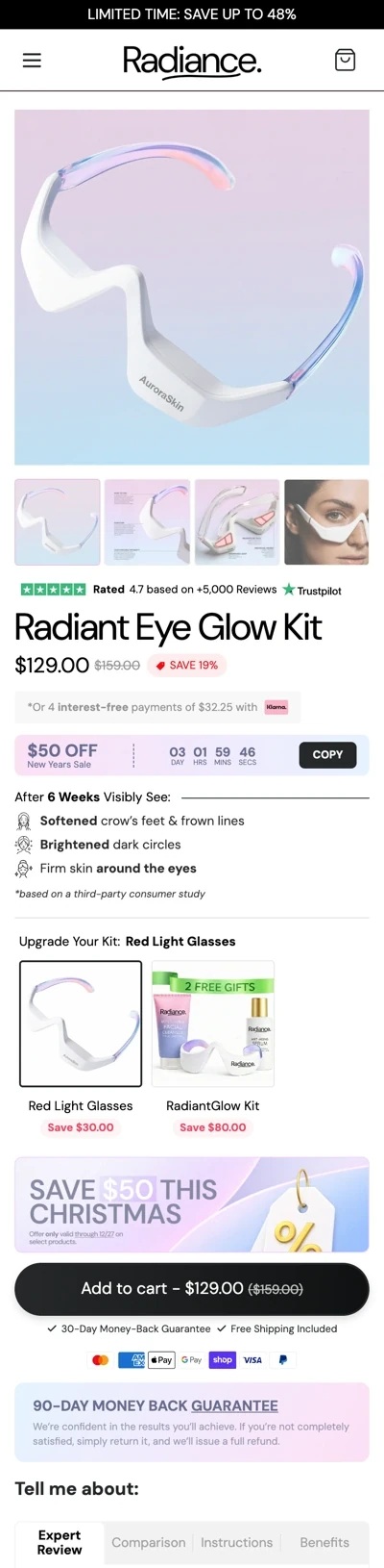 Radiant eye care landing page design reference