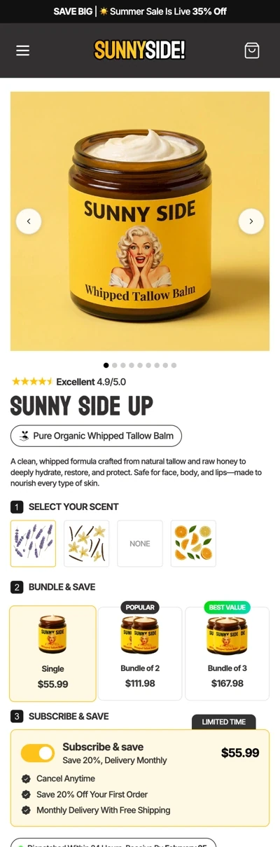 Organic tallow landing page design reference