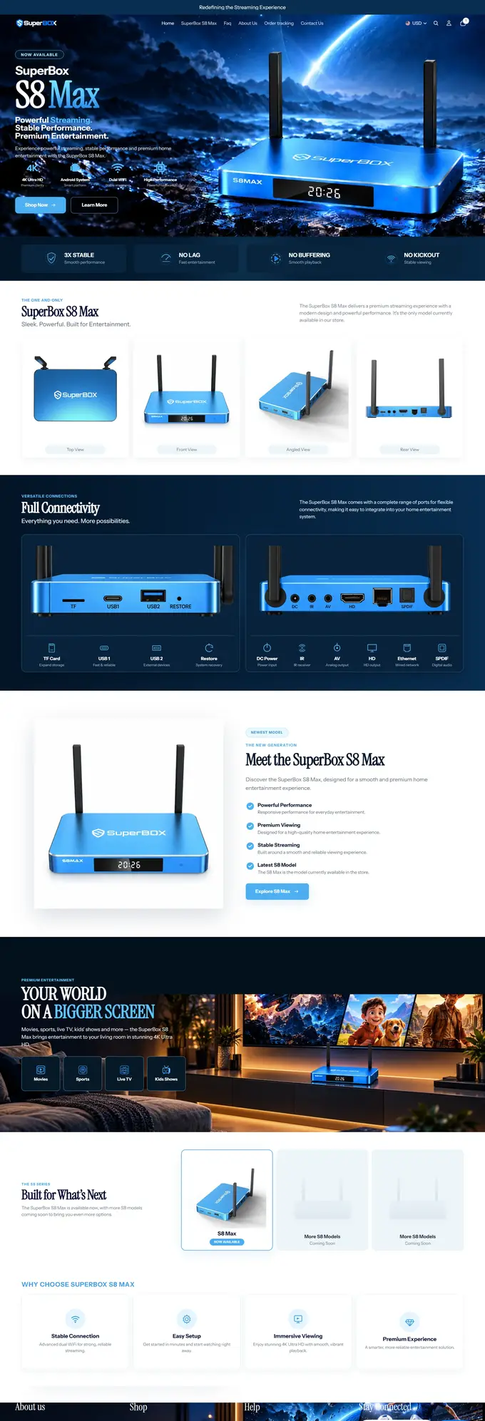 SuperBox TV homepage design — full-page portfolio screenshot