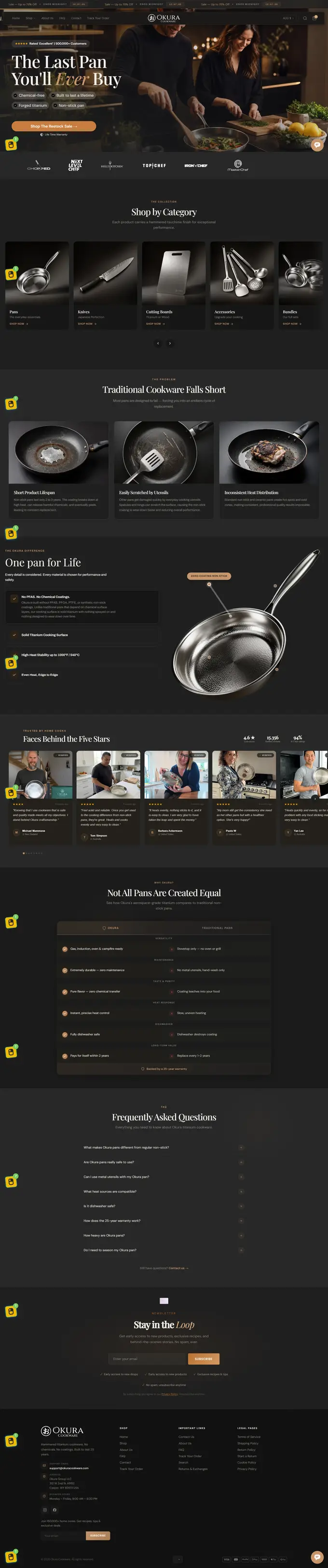Okura Cookware homepage design — full-page portfolio screenshot