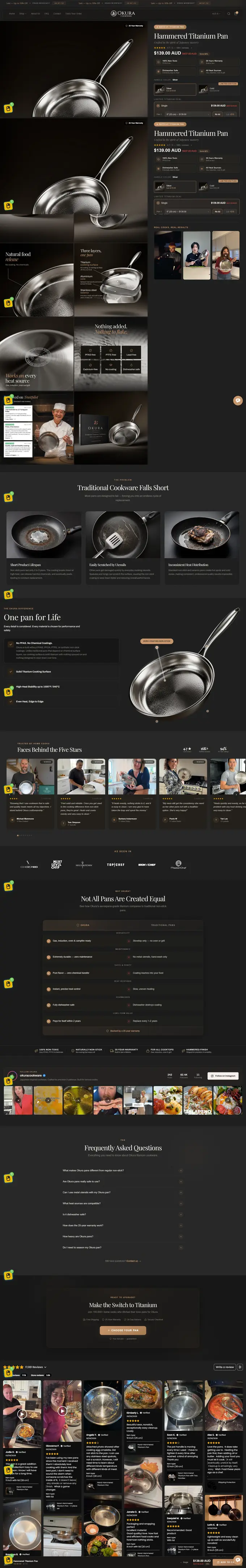 Okura Cookware product page design — full-page portfolio screenshot