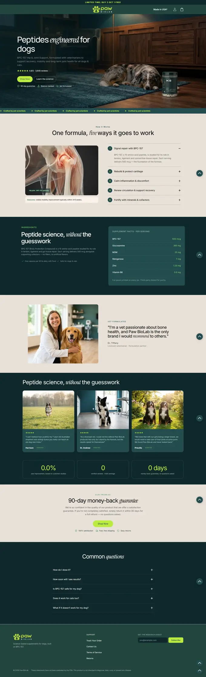 PawBioLab homepage design — full-page portfolio screenshot