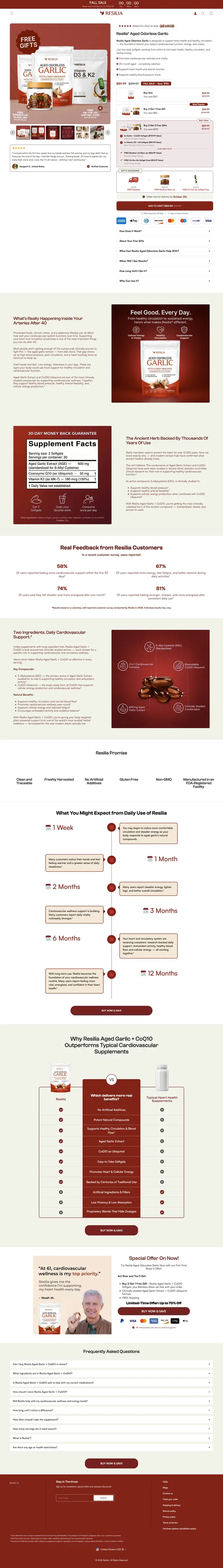 Resilia product page design — full-page portfolio screenshot