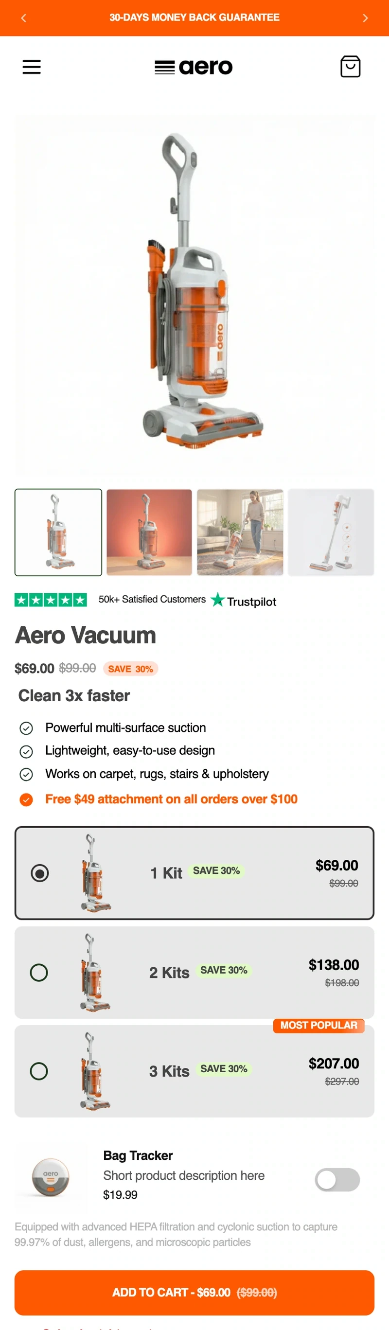Vacuum product page reference demo from the supplied showcase