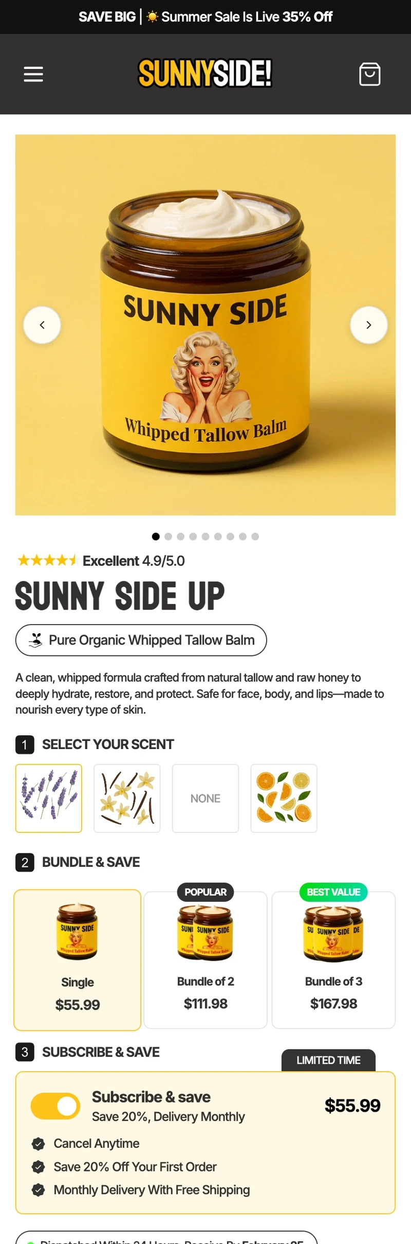 Tallow product page reference demo from the supplied showcase